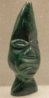 malachite carved face - special exhibit at Rice Northwest Rock and Mineral Museum