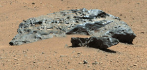 Photograph from Curiousity on Mars of the largest Iron Meteorite found on Mars. Image by NASA.