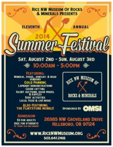 2014 Summer Festival Poster for the Rice Northwest Museum of Rocks and Minerals.