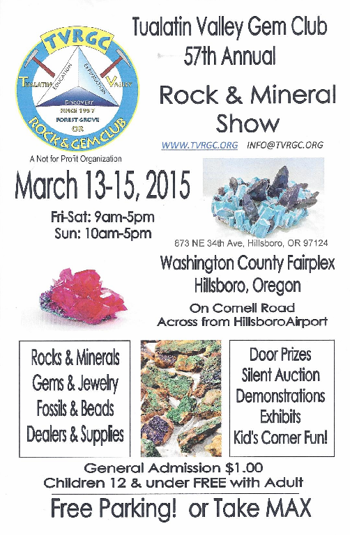 Tualatin Valley Gem Club 57th Annual Rock and Mineral Show flyer.