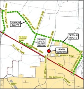 Detour map to the Rice NW Museum