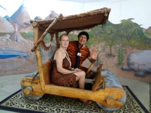 Fred and Wilma Flintstone in Flintmobile at Rice Northwest Rock and Minerals Museum (1)