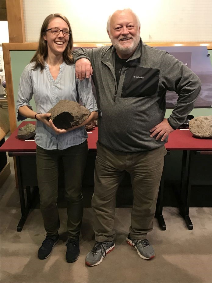 Rice NW Museum Curator Leslie Moclock and meteorite dealer Edwin Thompson